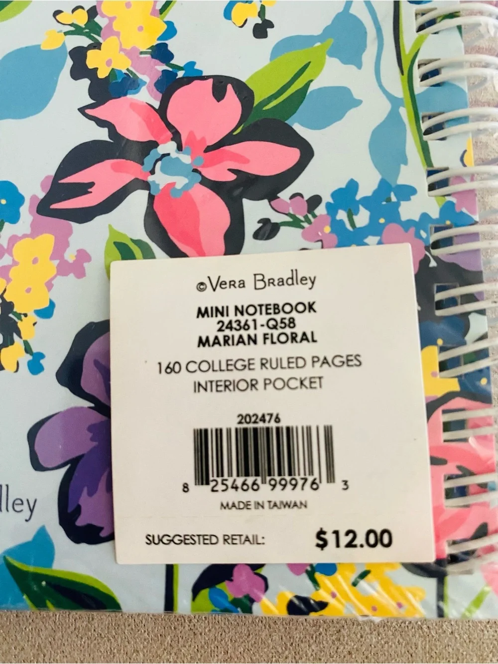Vera Bradley Mini Spiral Notebook NWT. Marian Floral. 160 pages